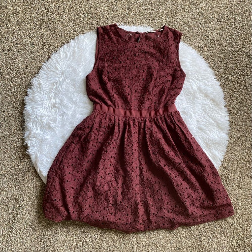 Jack Wills Dress Lined Burgundy Elastic Waist Womens Size‎ 6